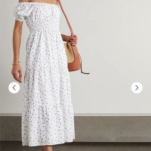Faithfull the Brand White and Blue Floral Midi Dress